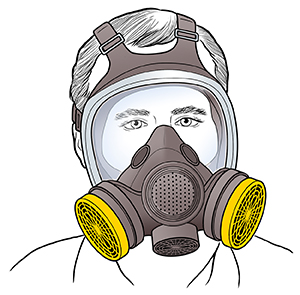 Man wearing respirator with face shield.