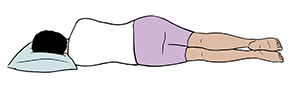 Persona acostada sobre el flanco izquierdo, con la cabeza apoyada en una almohada.